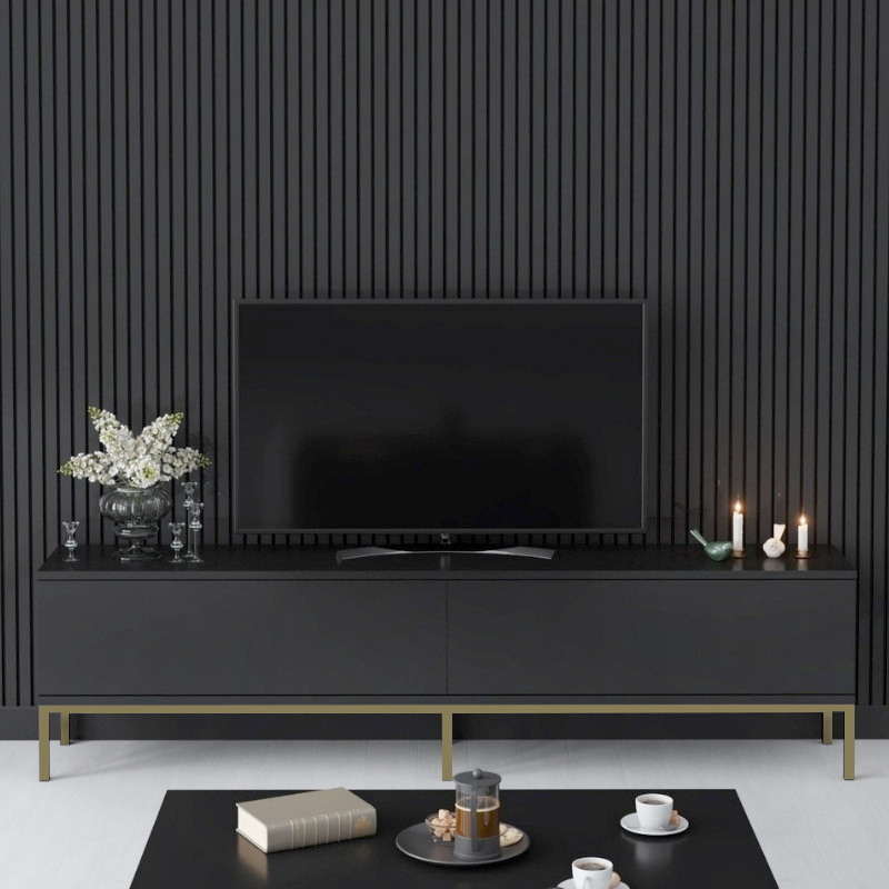 Lord Megapap melamine tv stand in black - gold color 180x30x47cm.