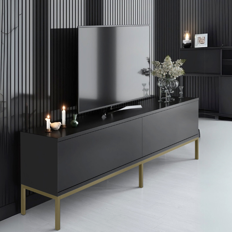 Lord Megapap melamine tv stand in black - gold color 180x30x47cm.