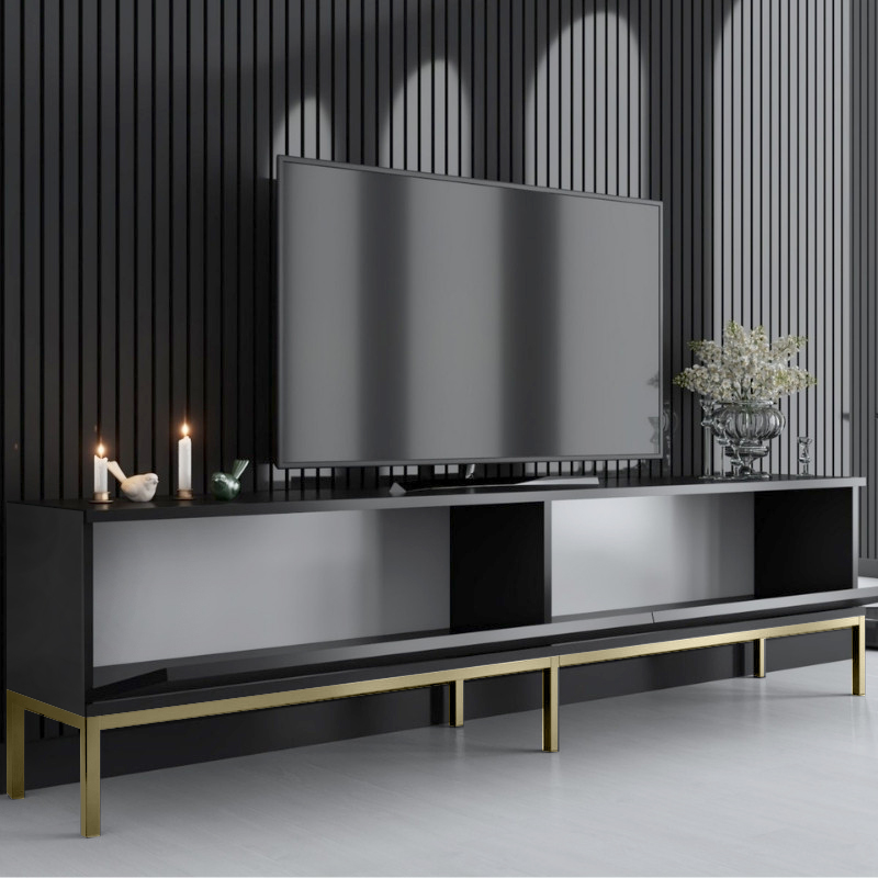 Lord Megapap melamine tv stand in black - gold color 180x30x47cm.