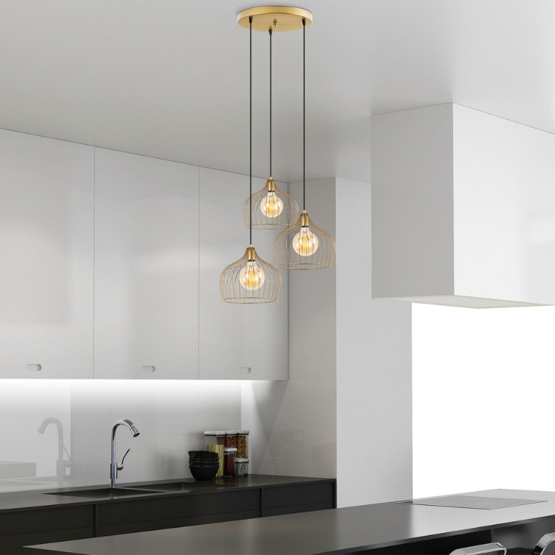 Alvaro Megapap E27 metallic three-light ceiling light in gold color 56x40x121cm.