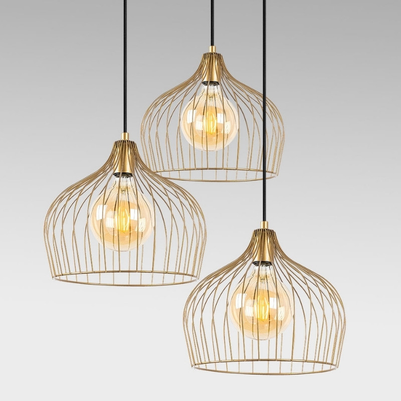 Alvaro Megapap E27 metallic three-light ceiling light in gold color 56x40x121cm.