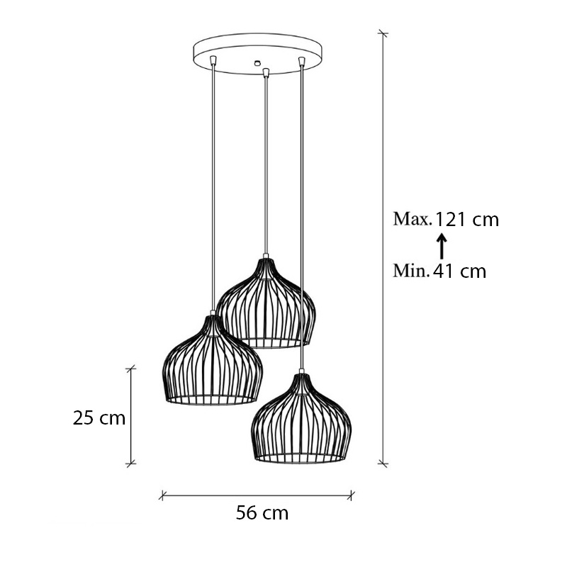 Alvaro Megapap E27 metallic three-light ceiling light in gold color 56x40x121cm.
