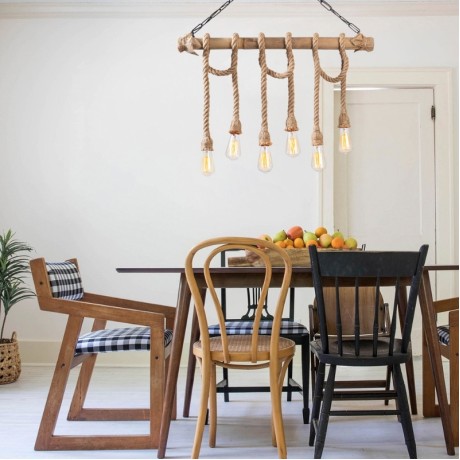 Giza Megapap E27 wooden six lights ceiling lamp in natural color 80x8x90cm.