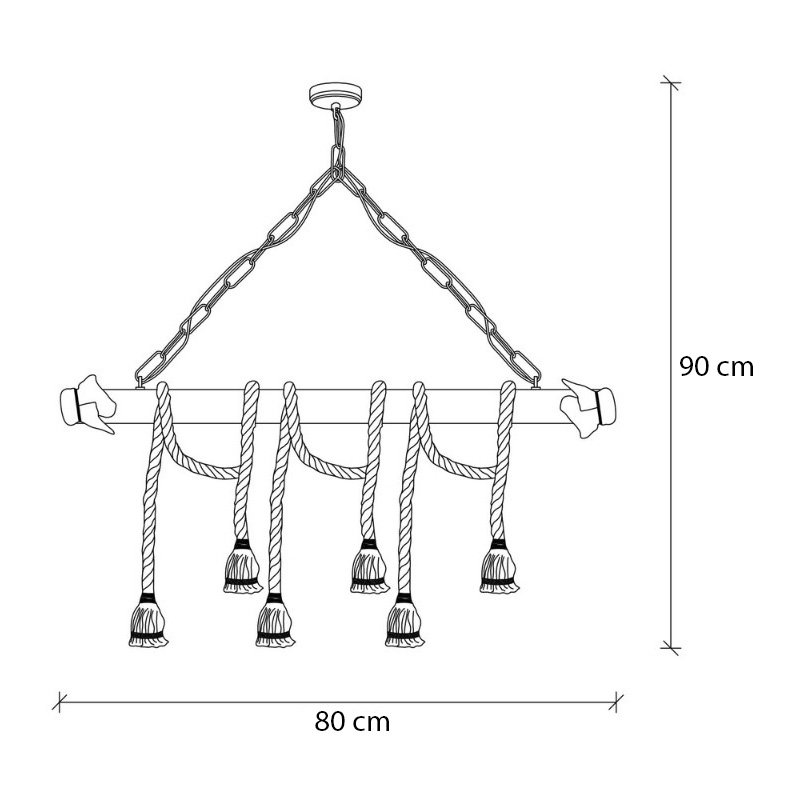 Giza Megapap E27 wooden six lights ceiling lamp in natural color 80x8x90cm.