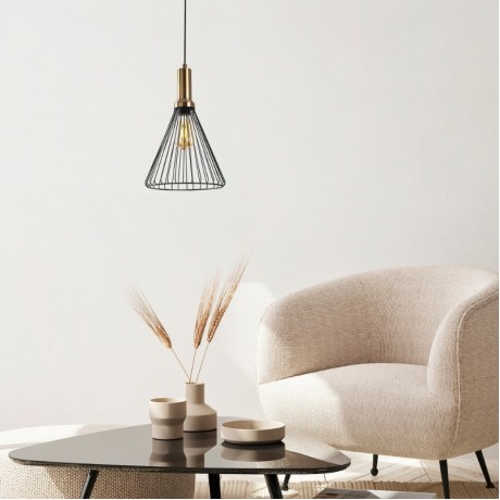 Mentor Megapap E27 metallic ceiling lamp in black color Ø24x140cm.