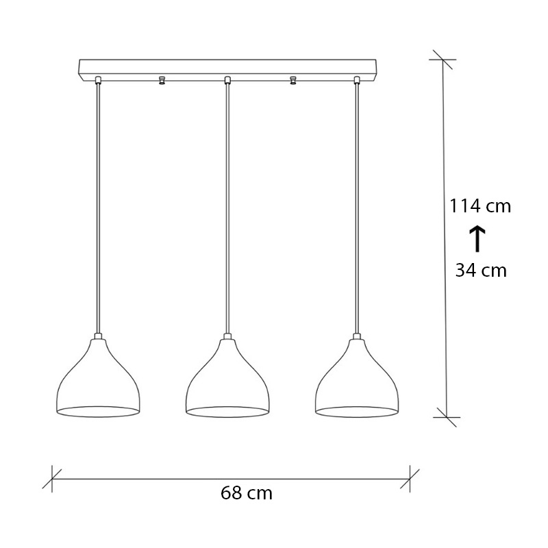 Fida Megapap E27 metallic three-light ceiling light in gold color 68x18x114cm.