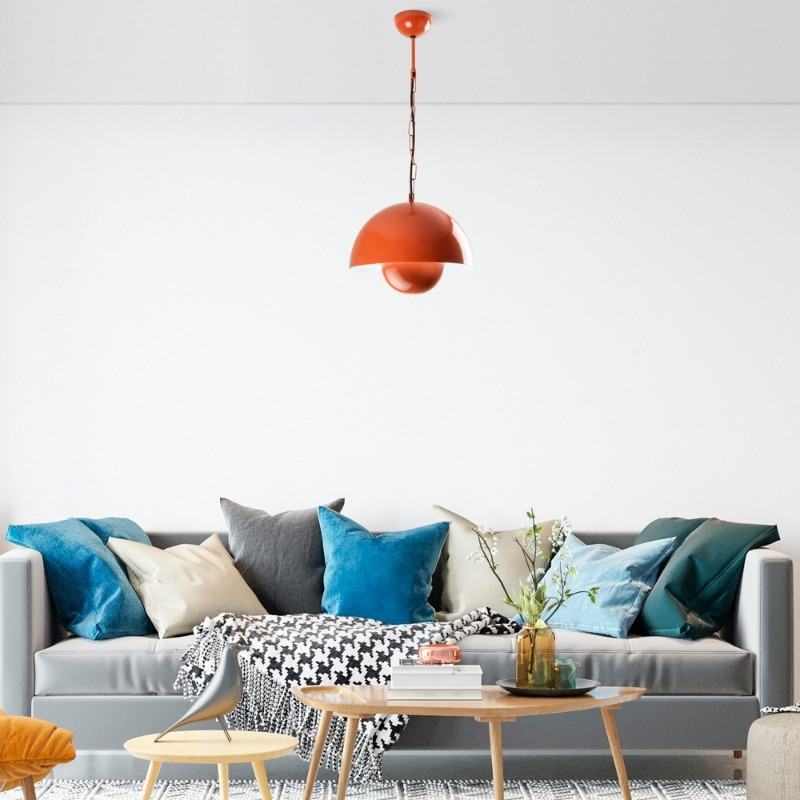 Neptun Megapap  E27 metallic ceiling lamp in orange color Ø30x70cm.