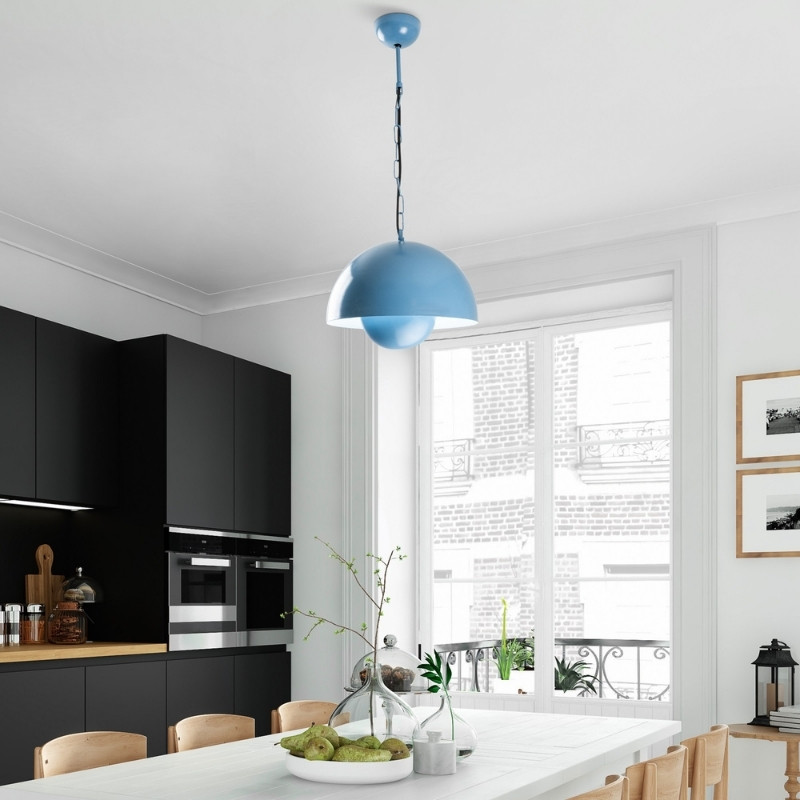Neptun Megapap  E27 metallic ceiling lamp in light blue color Ø30x70cm.