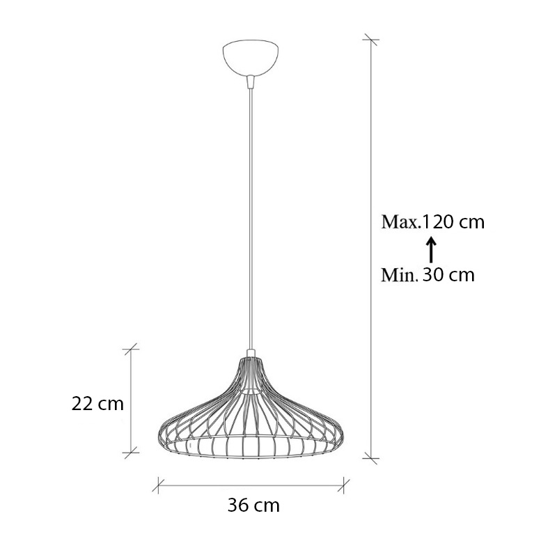 Adda Megapap E27 metallic ceiling lamp in black color Ø36x120cm.