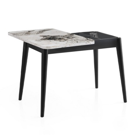 Dolunay Megapap melamine extendable table in white marble - black color 100x60(120x100)x79,5cm.