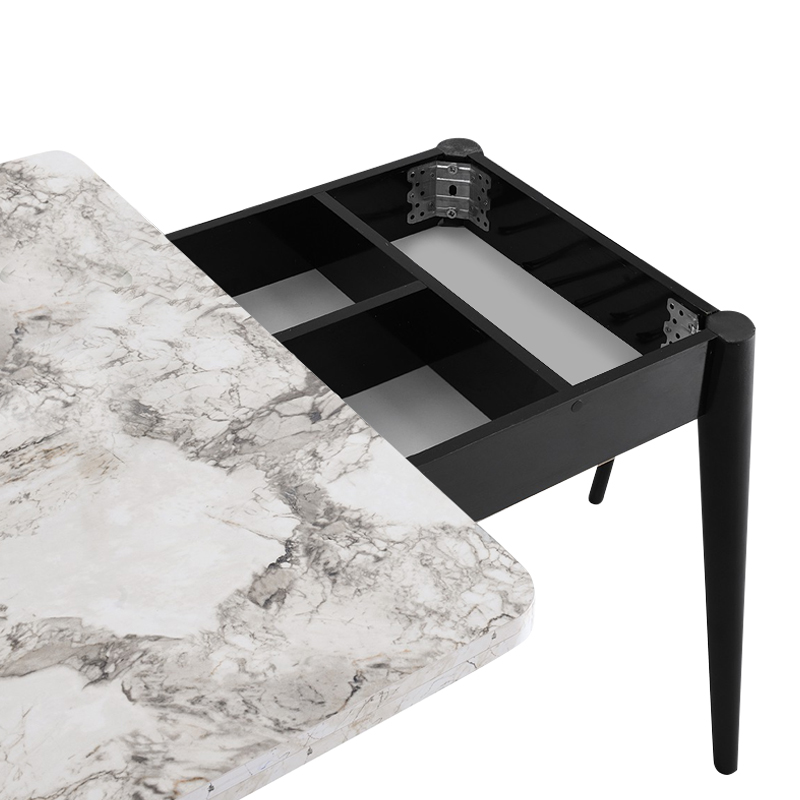 Dolunay Megapap melamine extendable table in white marble - black color 100x60(120x100)x79,5cm.