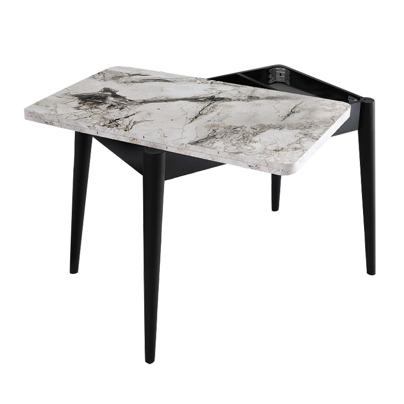 Dolunay Megapap melamine extendable table in white marble - black color 100x60(120x100)x79,5cm.