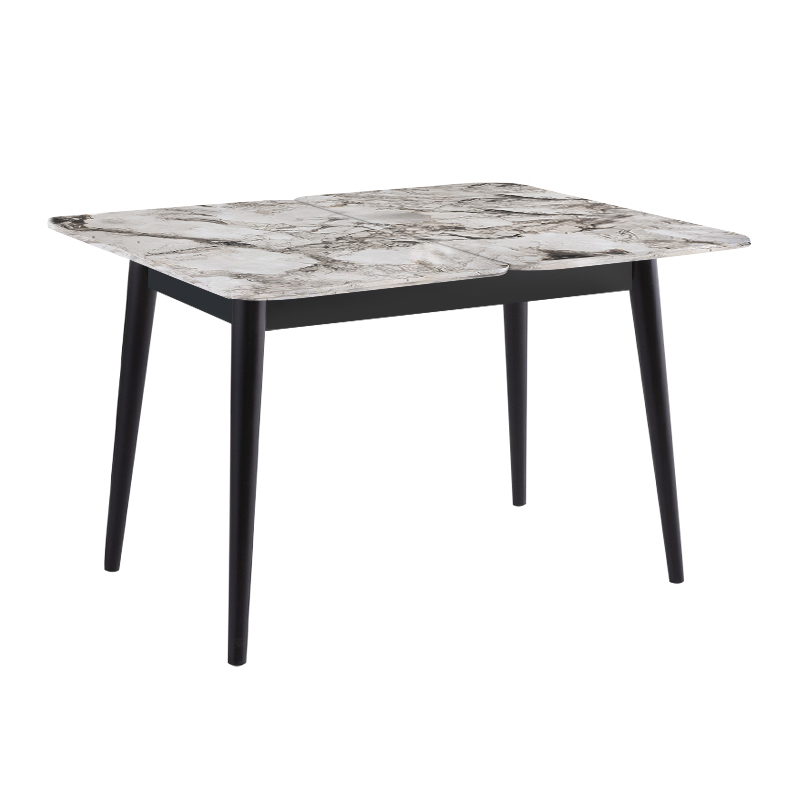 Dolunay Megapap melamine extendable table in white marble - black color 100x60(120x100)x79,5cm.