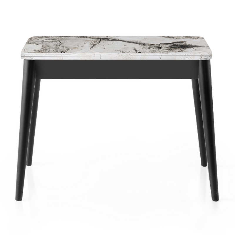 Dolunay Megapap melamine extendable table in white marble - black color 100x60(120x100)x79,5cm.