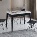 Dolunay Megapap melamine extendable table in white marble - black color 100x60(120x100)x79,5cm.