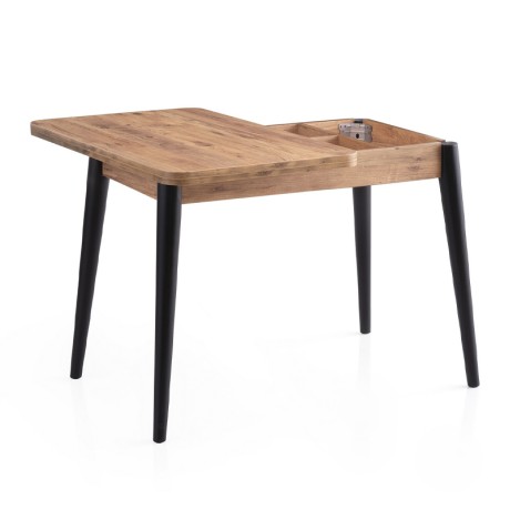 Dolunay Megapap melamine extendable table in atlantic pine - black color 100x60(120x100)x79,5cm.