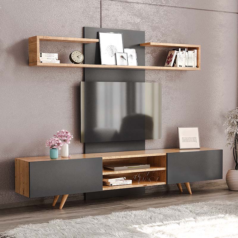 Giacomo Megapap TV Unit in sapphire oak - anthracite color 180x40x45cm.