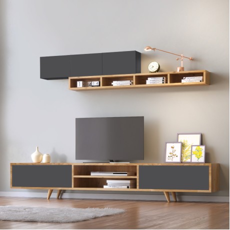 Σύνθεση τηλεόρασης Serine Megapap χρώμα sapphire oak - ανθρακί 170x37x45εκ.