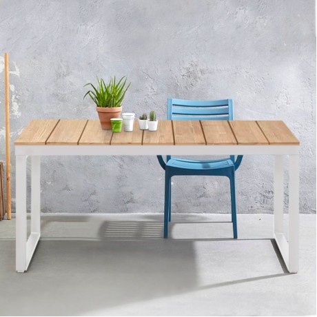 Poseidon Megapap garden table metal - solid wood in white - natural color 180x92x75cm.
