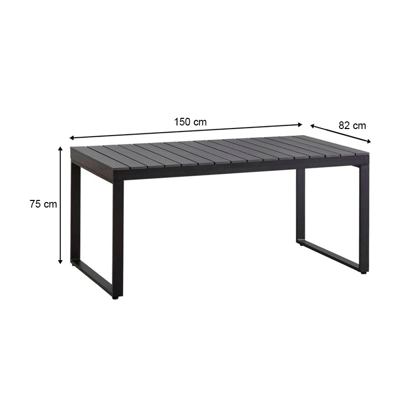Poseidon Megapap garden table metal - solid wood in black color 150x82x75cm.
