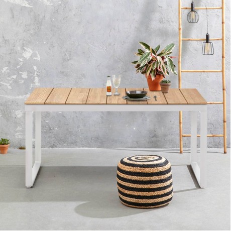 Poseidon Megapap garden table metal - solid wood in white - natural color 150x82x75cm.