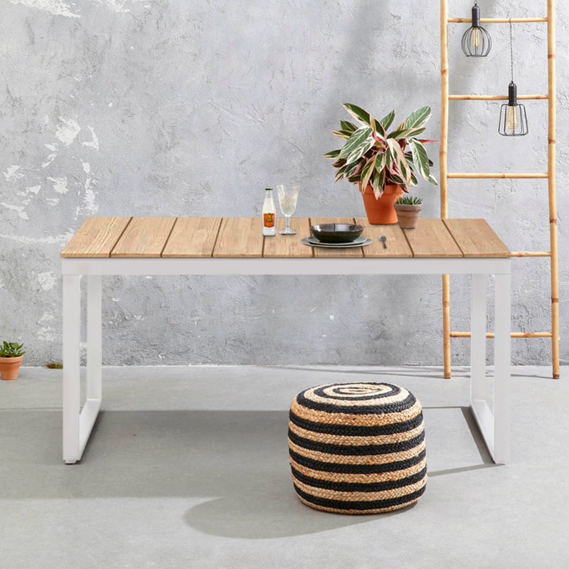 Poseidon Megapap garden table metal - solid wood in white - natural color 150x82x75cm.