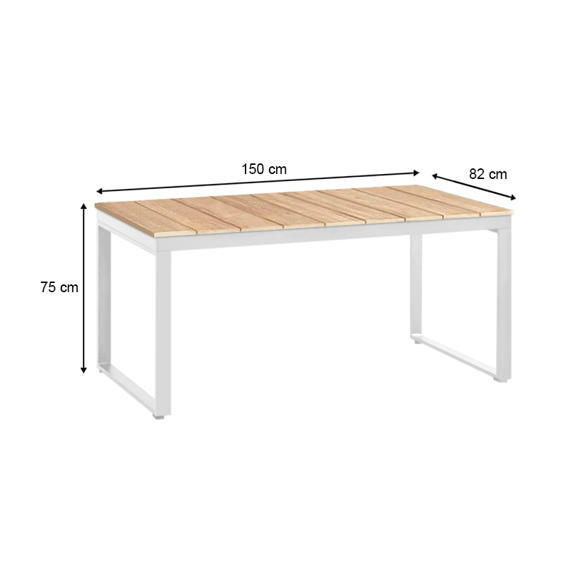 Poseidon Megapap garden table metal - solid wood in white - natural color 150x82x75cm.