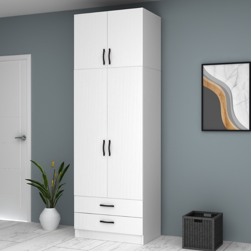 Ricardo Megapap two doors melamine wardrobe with cabinet in white color 80x51,8x240cm.