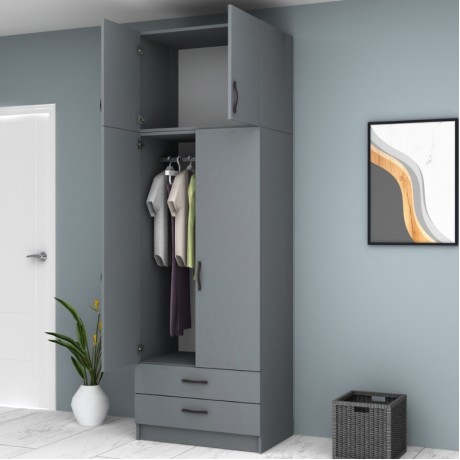 Ricardo Megapap two doors melamine wardrobe with cabinet in anthracite color 80x51,8x240cm.