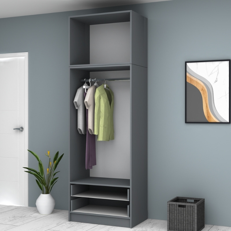 Ricardo Megapap two doors melamine wardrobe with cabinet in anthracite color 80x51,8x240cm.