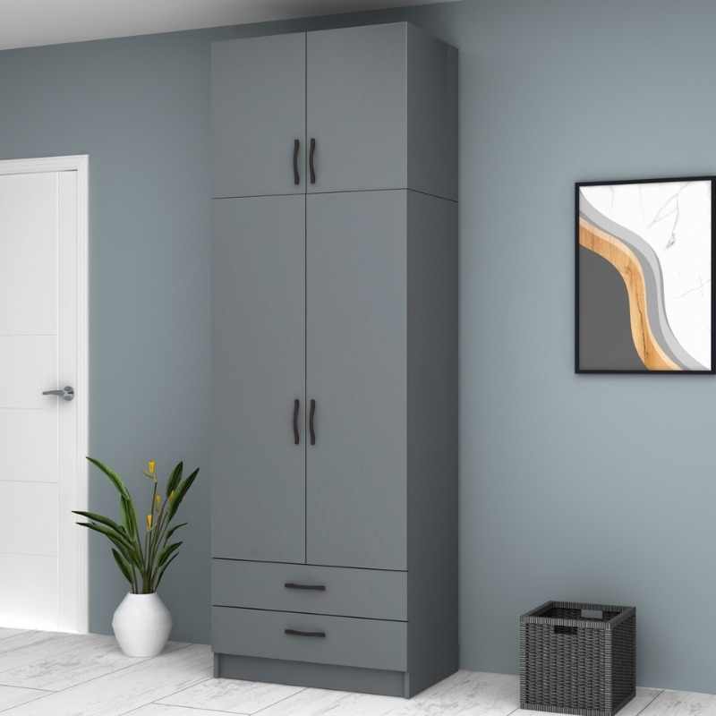 Ricardo Megapap two doors melamine wardrobe with cabinet in anthracite color 80x51,8x240cm.