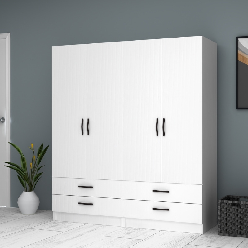 Ricardo Megapap four doors melamine wardrobe in white color 160x51,8x181cm.