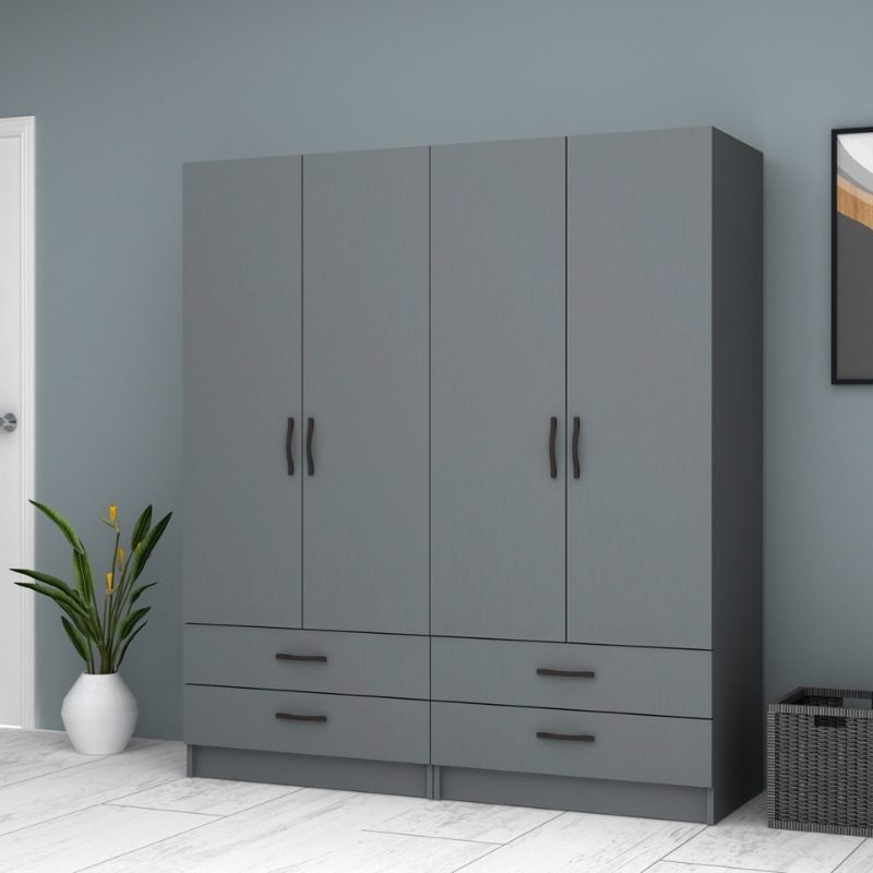 Ricardo Megapap four doors melamine wardrobe in anthracite color 160x51,8x181cm.