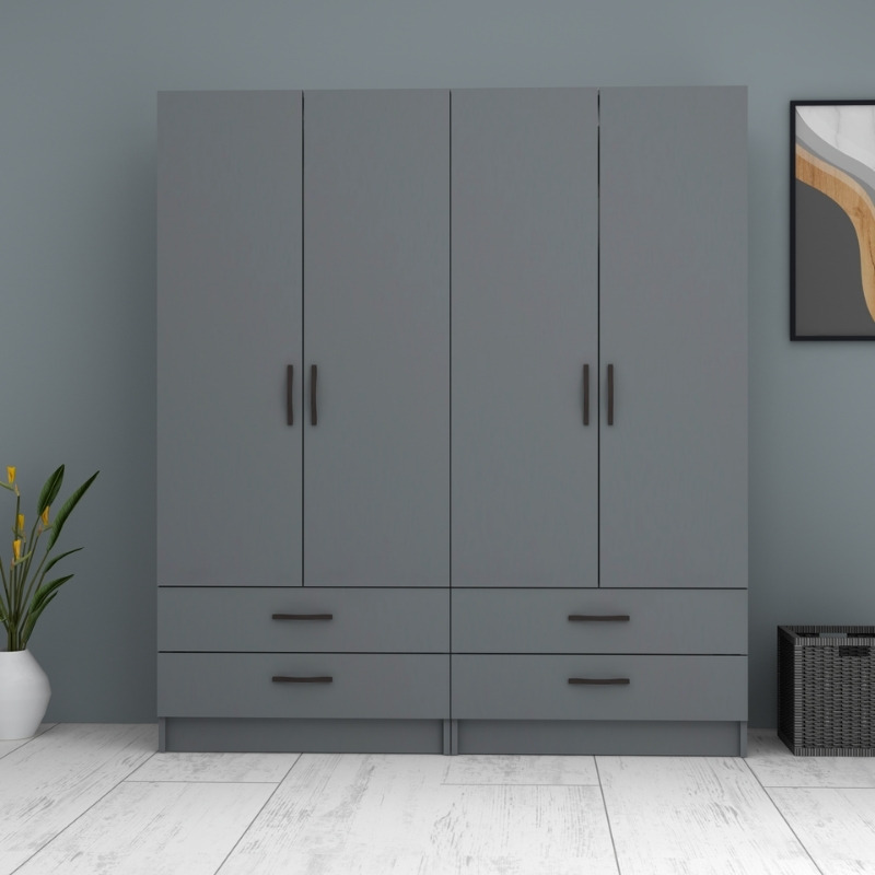 Ricardo Megapap four doors melamine wardrobe in anthracite color 160x51,8x181cm.