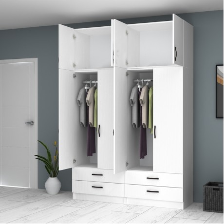 Ricardo Megapap four doors melamine wardrobe with cabinet in white color 160x51,8x240cm.