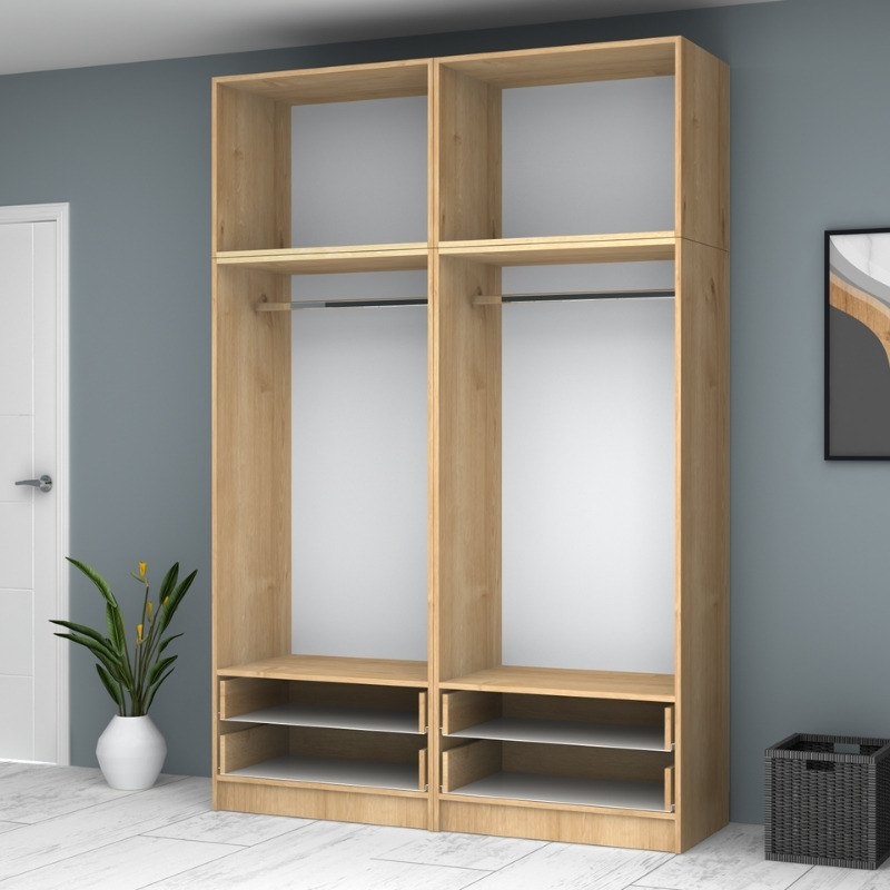 Ricardo Megapap four doors melamine wardrobe with cabinet in oak color 160x51,8x240cm.