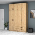 Ricardo Megapap four doors melamine wardrobe with cabinet in oak color 160x51,8x240cm.