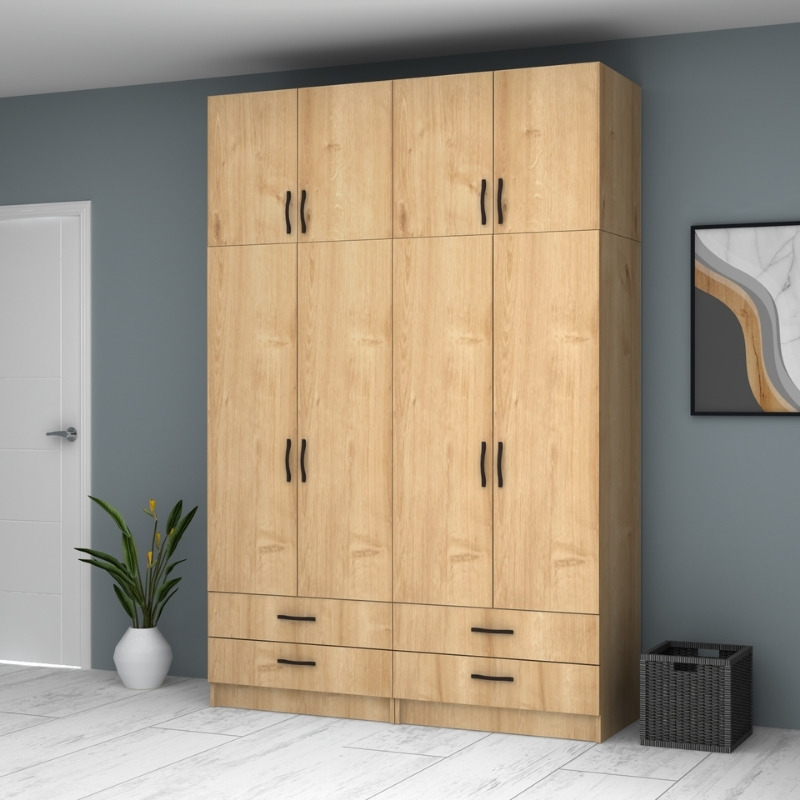 Ricardo Megapap four doors melamine wardrobe with cabinet in oak color 160x51,8x240cm.