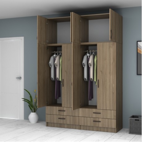 Ricardo Megapap four doors melamine wardrobe with cabinet in walnut color 160x51,8x240cm.