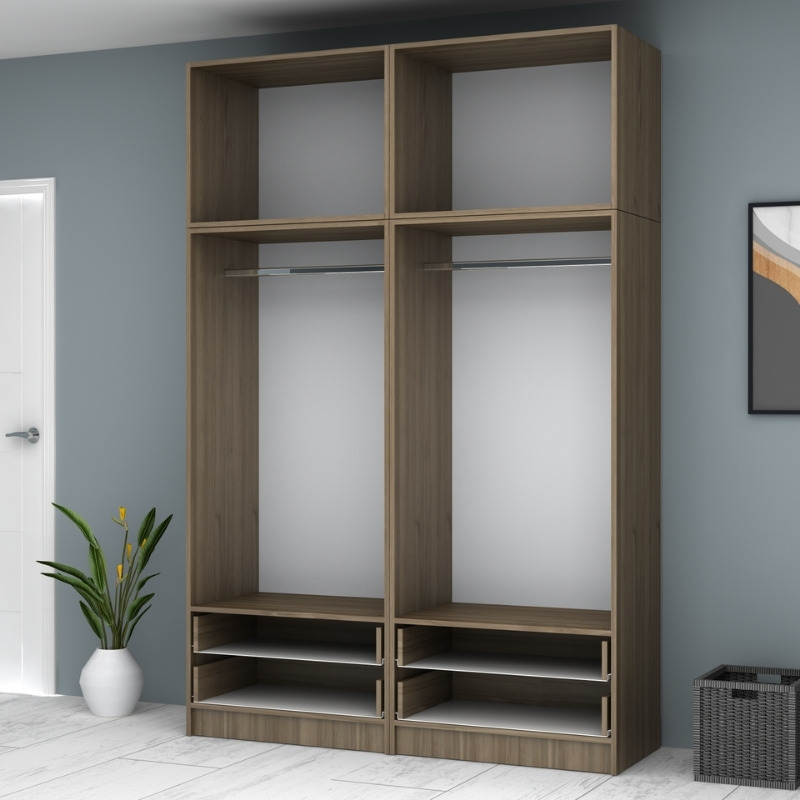Ricardo Megapap four doors melamine wardrobe with cabinet in walnut color 160x51,8x240cm.