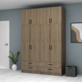 Ricardo Megapap four doors melamine wardrobe with cabinet in walnut color 160x51,8x240cm.