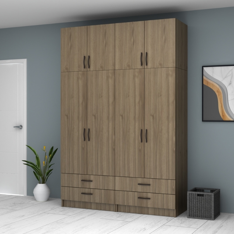 Ricardo Megapap four doors melamine wardrobe with cabinet in walnut color 160x51,8x240cm.