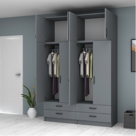 Ricardo Megapap four doors melamine wardrobe with cabinet in anthracite color 160x51,8x240cm.