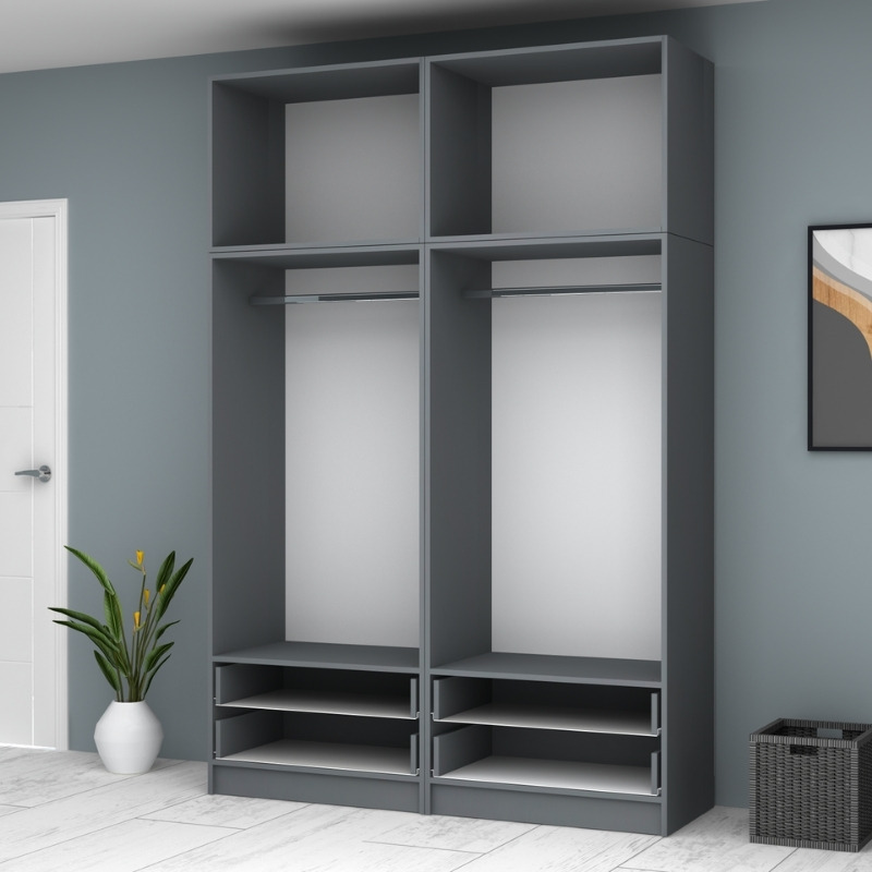 Ricardo Megapap four doors melamine wardrobe with cabinet in anthracite color 160x51,8x240cm.