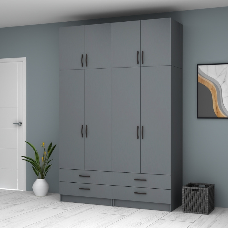 Ricardo Megapap four doors melamine wardrobe with cabinet in anthracite color 160x51,8x240cm.