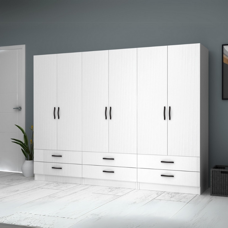 Ricardo Megapap six doors melamine wardrobe in white color 240x51,8x181cm.