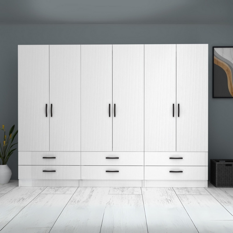 Ricardo Megapap six doors melamine wardrobe in white color 240x51,8x181cm.