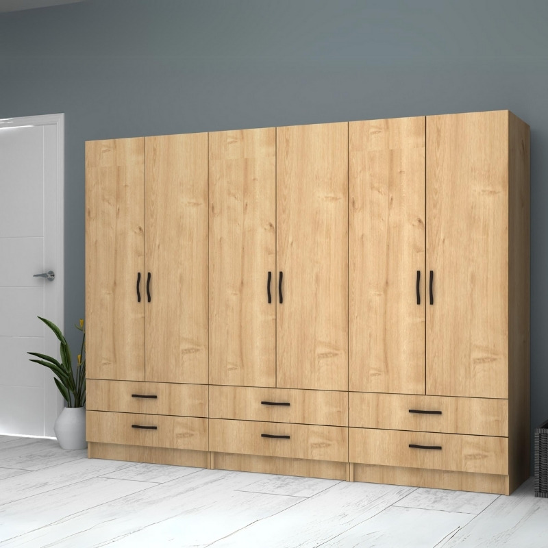 Ricardo Megapap six doors melamine wardrobe in oak color 240x51,8x181cm.