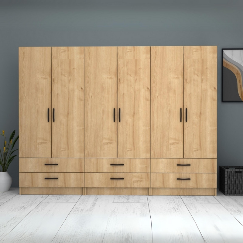 Ricardo Megapap six doors melamine wardrobe in oak color 240x51,8x181cm.