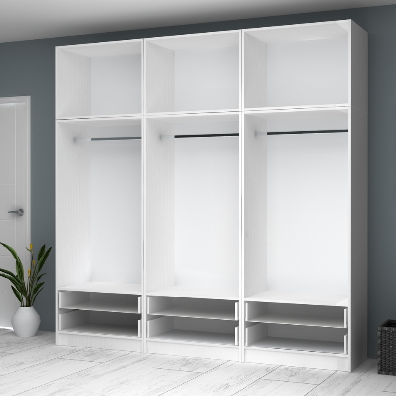 Ricardo Megapap six doors melamine wardrobe with cabinet in white color 240x51,8x240cm.